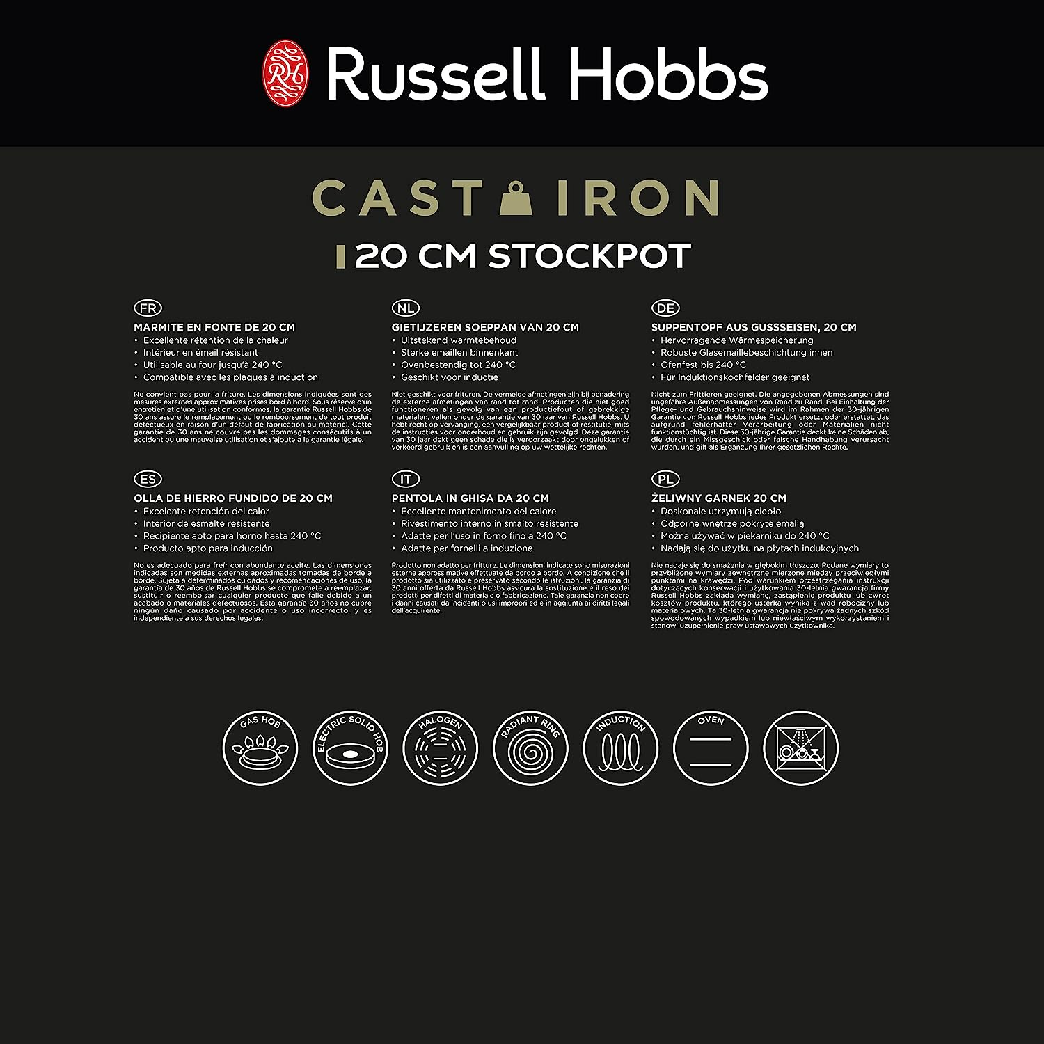 RUSSELL HOBBS RH02524BEU7 cm Gusseisen Gusseisen 3,4 24 Suppentopf Liter