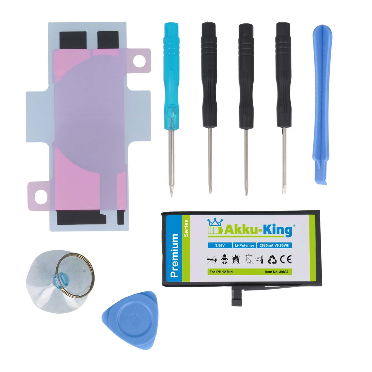 AKKU-KING Power-Akku für iPhone Mini Li-Polymer Volt, 3.85 12 2580mAh Handy-Akku