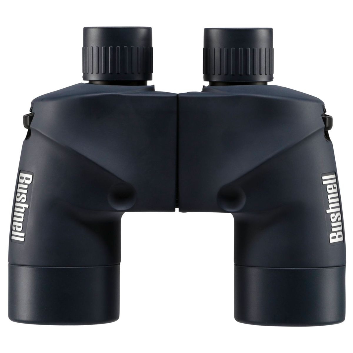 Dunkelblaues Fernglas mit dem Bushnell-Logo auf beiden Seiten. Der Hintergrund ist weiß.