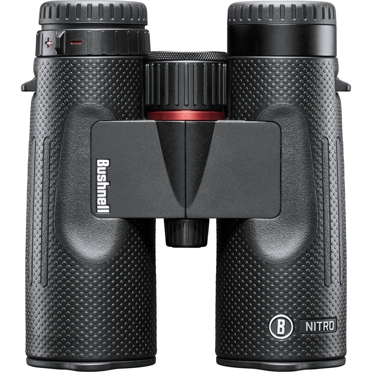 Schwarzes Bushnell Nitro Fernglas, Nahaufnahme.