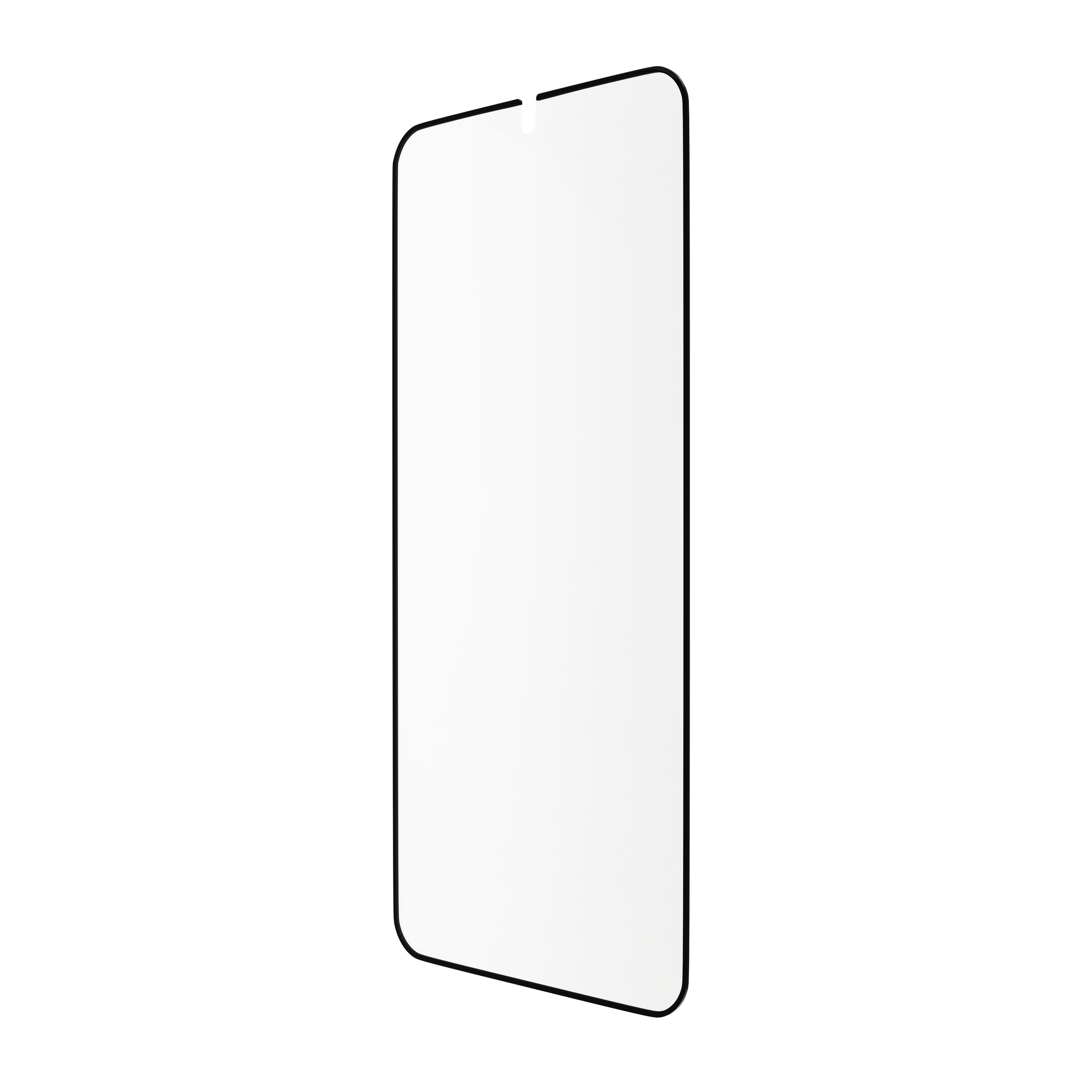 Un protecteur d'écran rectangulaire est posé contre un fond noir. Il est brillant et a une petite découpe.