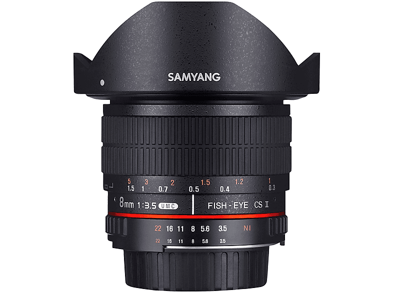 SAMYANG MF 3,5/8 Fish-Eye II APS-C Nikon AE 3:30 (Objektiv für Nikon F-Mount