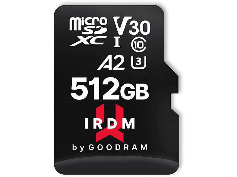 Micro-SDXC UHS-I IRDM GB U3 GOODRAM microSDXC 512 V30 Speicherkarte, adapter, + 512GB