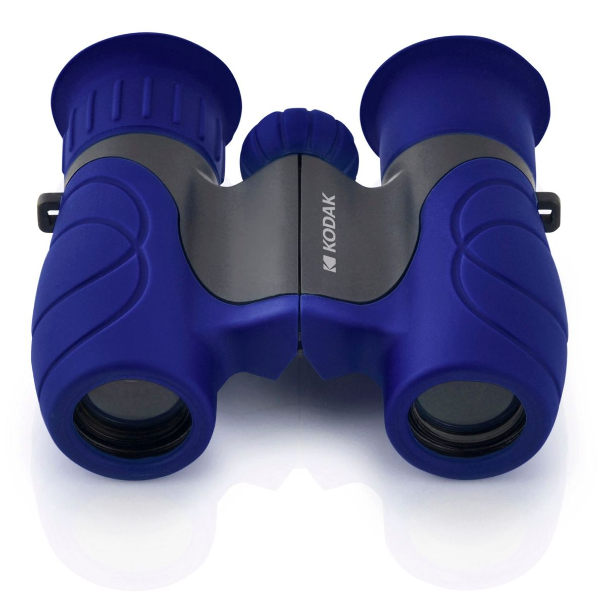 Binocolo Kodak blu con accenti grigi, su sfondo bianco.
