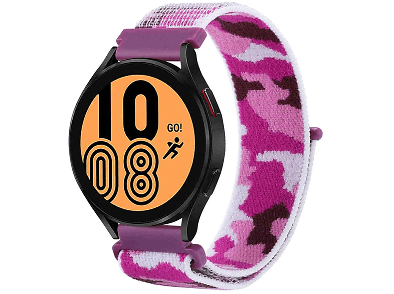 WIGENTO Kunststoff / Nylon Design Band, Ersatzarmband, Samsung, Galaxy Watch 6 / 5 / 4 40 44 mm / Watch 5 Pro 45mm / Watch 6 / 4 Classic 43 47 mm / 42 46 mm, Camouflage Lila