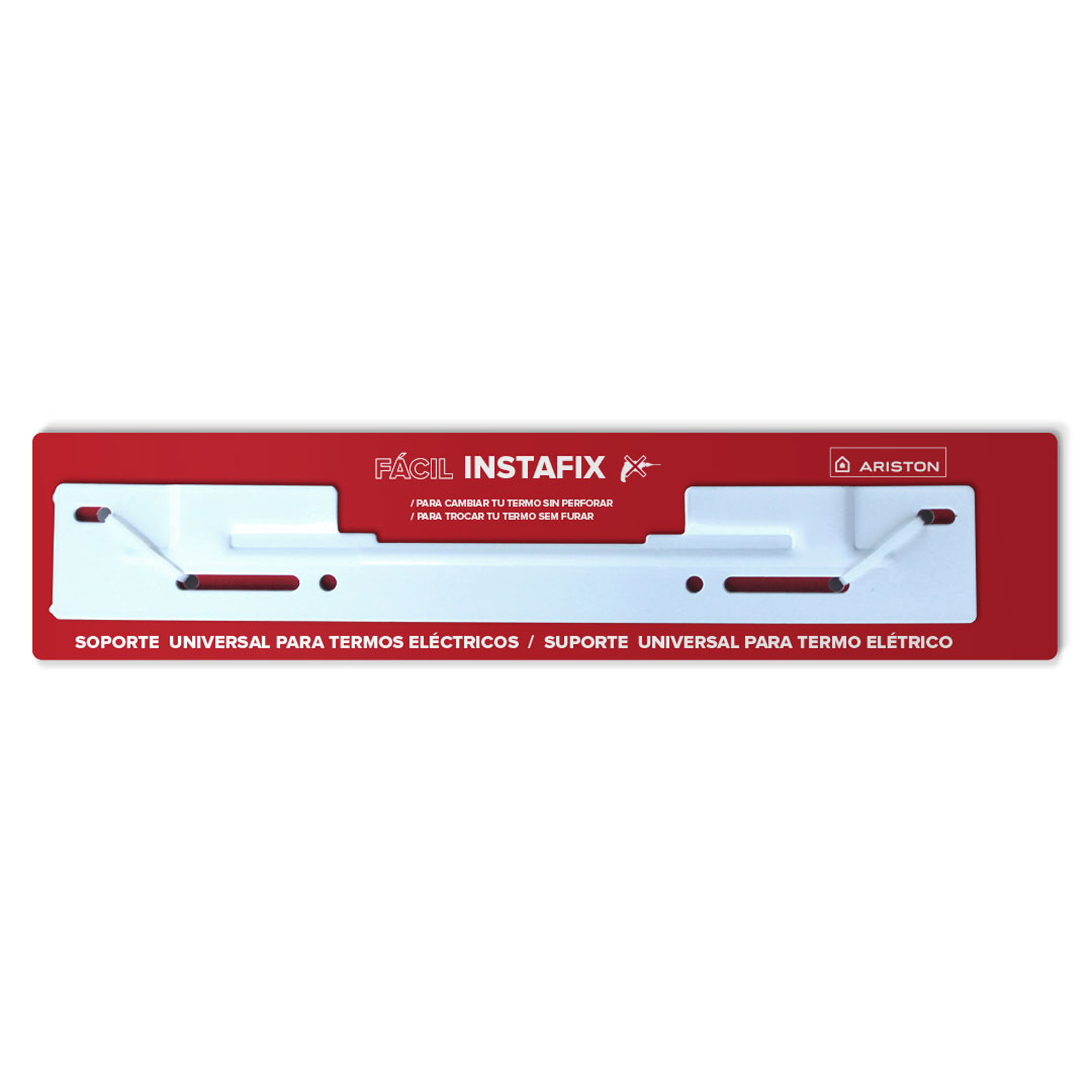 Soporte INSTAFIX rojo y blanco para calentadores de agua eléctricos.