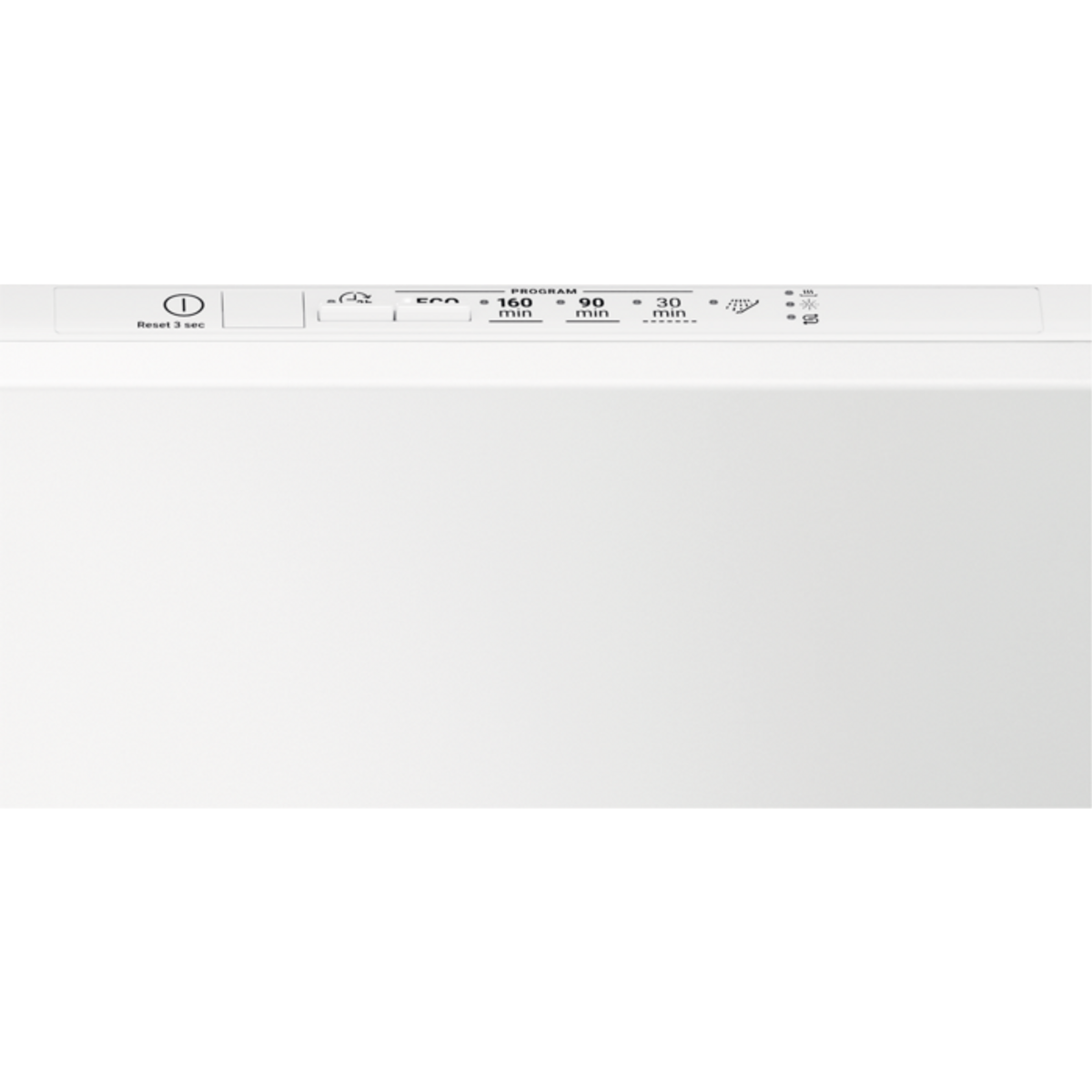 Panel de control blanco del lavavajillas. El panel tiene botones y pantallas para la configuración del lavavajillas.