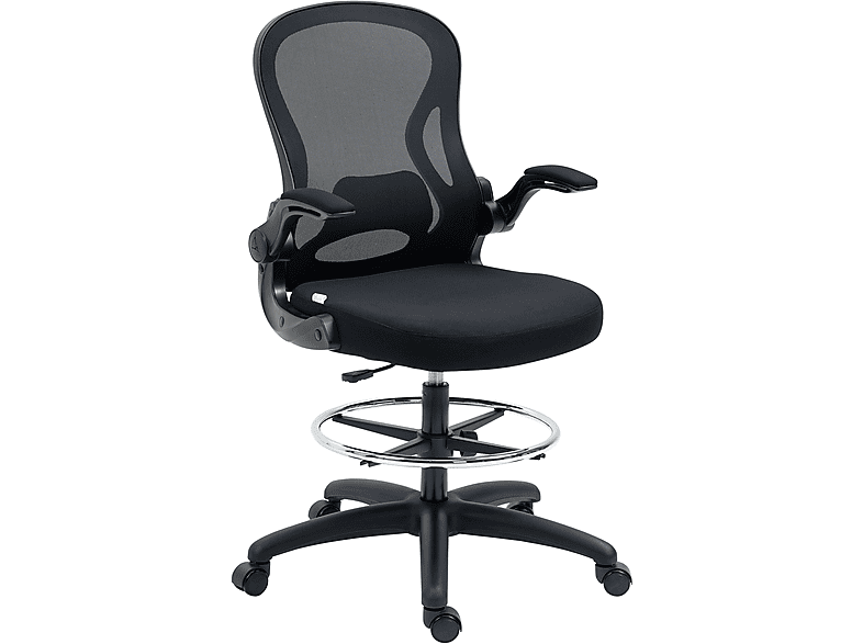 Silla de oficina  - Giratoria Respaldo Medio Soporte Lumbar Reposabrazos Abatibles Altura Ajustable Carga 120 kg VINSETTO