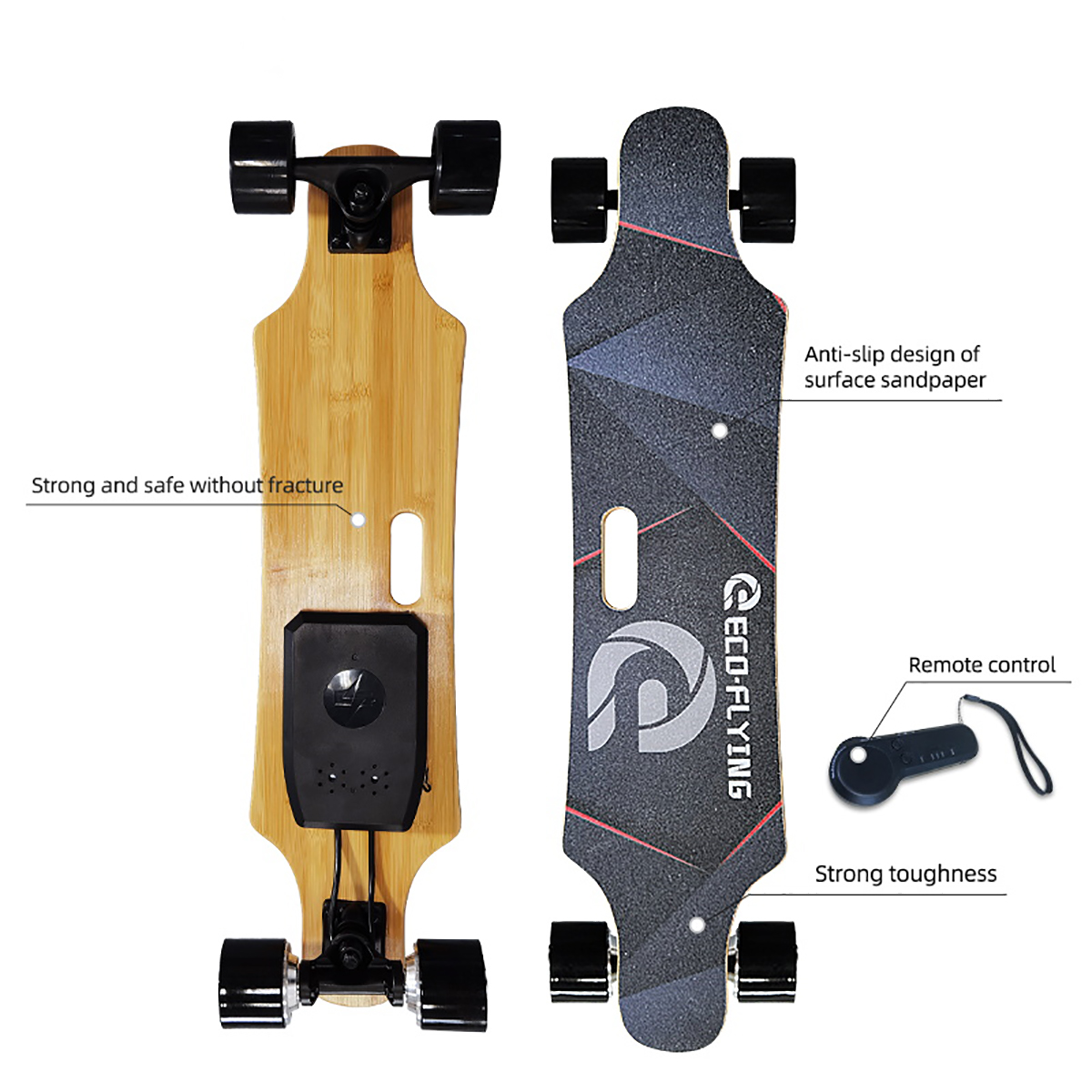 (2,7 Longboard & Zoll, FLYING Elektro-Skateboard ECO H2S-02 Black)