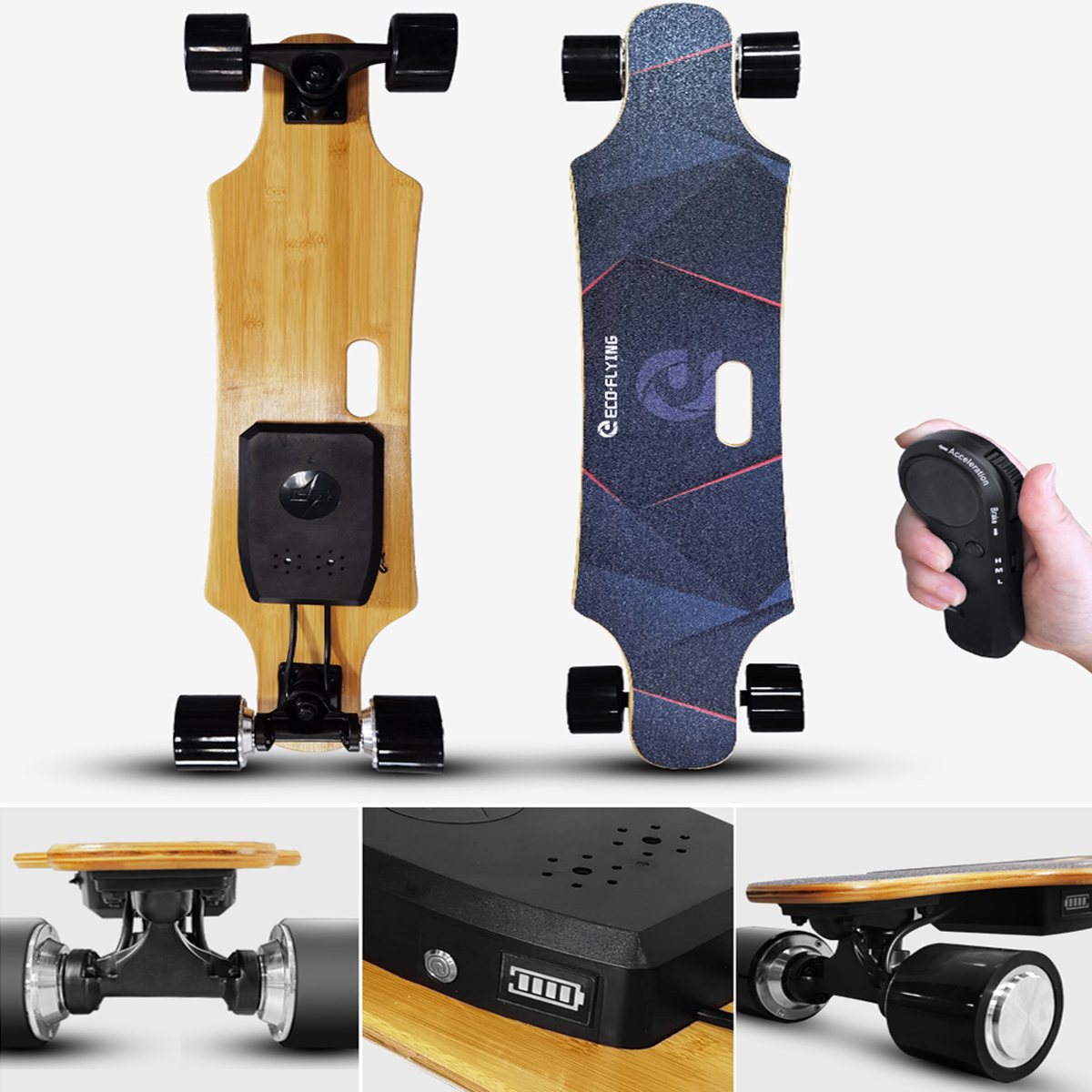 (2,7 Longboard & Zoll, FLYING Elektro-Skateboard ECO H2S-02 Black)