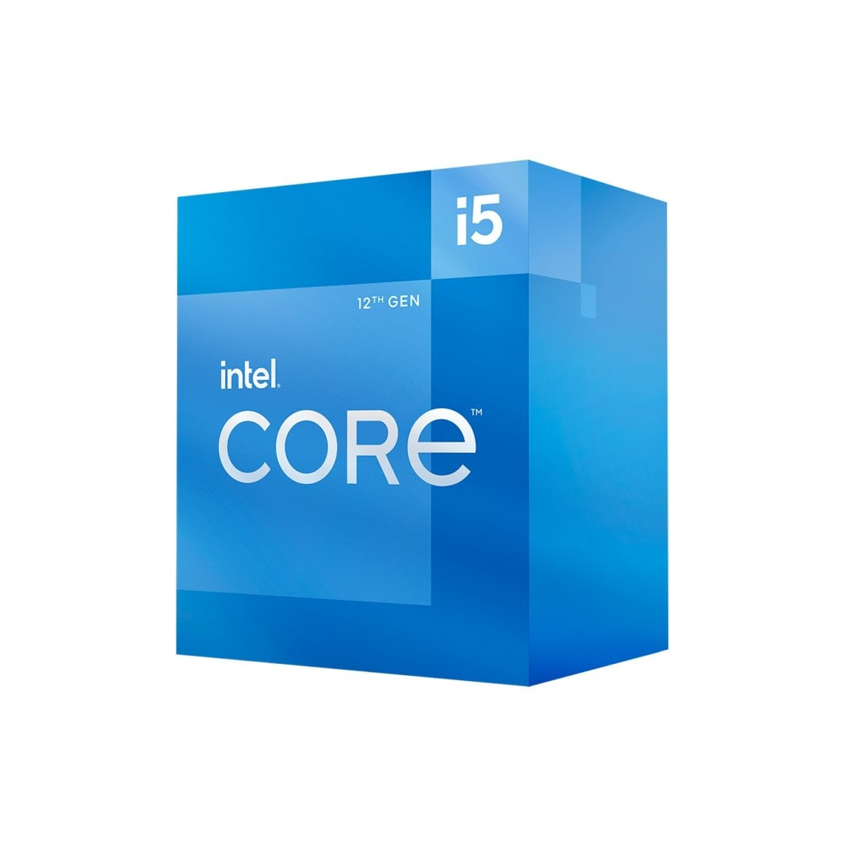 Caja azul y blanca del procesador Intel Core i5.