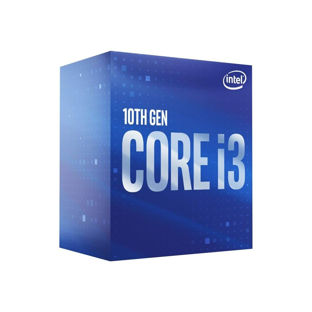 Una scatola blu che mostra un processore Intel Core i3 con il logo della 10a generazione.