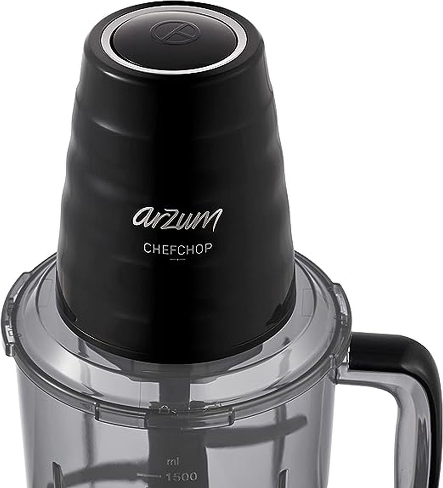 Eine schwarze Küchenmaschine mit dem Markennamen 'Arzum Chefchop', vor weißem Hintergrund.