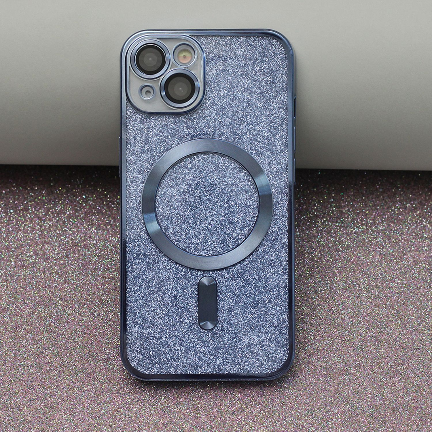 14 Blau Glitzer mit Backcover, iPhone Apple, Hülle Plus, Kameraschutz, COFI