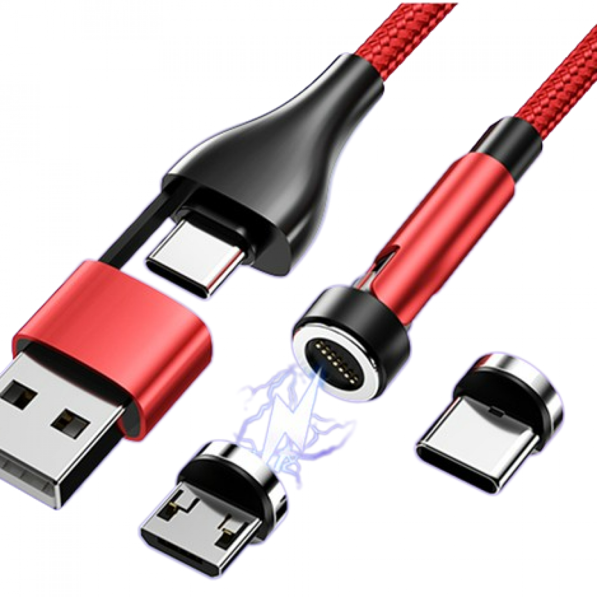 und mit Typ-C-Ladeans, Aufladekabel, INF magnetischen 1 Anschlüssen, Kabel Rot mit 2 2 Set USB- m,