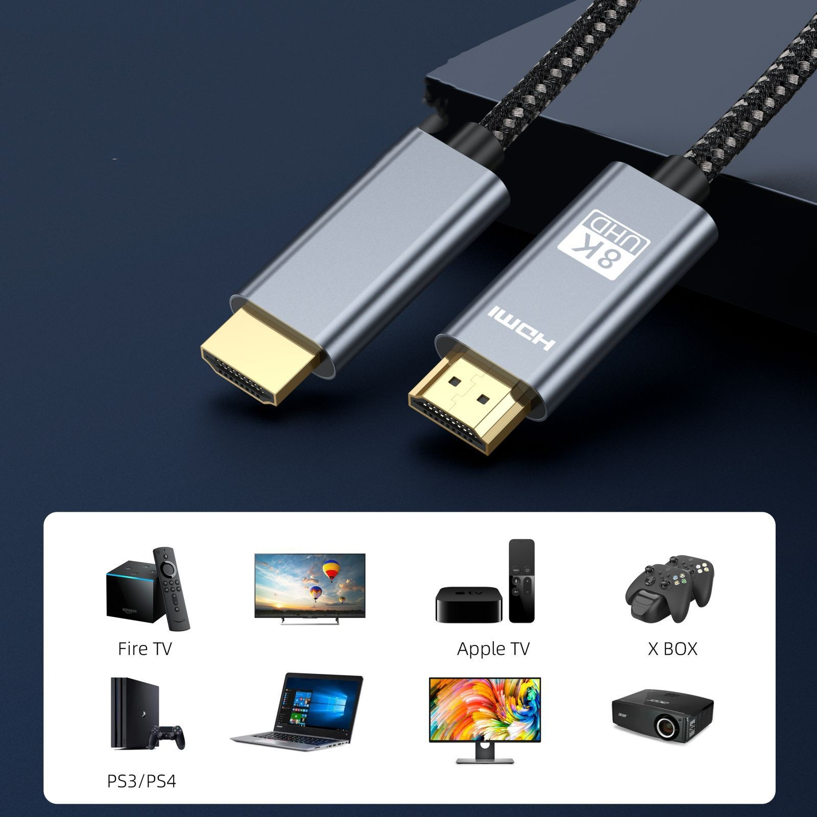 INF HDMI-Kabel 8K bei 60 120 Stecker vergoldetem mit bei Hz HDMI-Kabel 4K Hz
