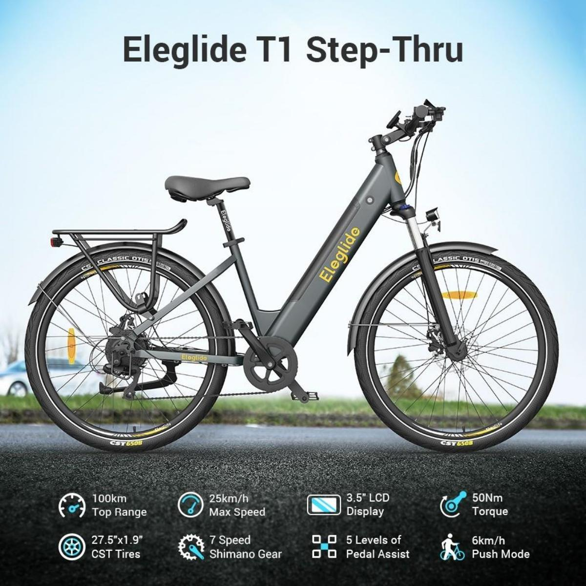 ELEGLIDE T1 Step-Thru Trekkingrad (Laufradgröße: 27,5 Grey) Unisex-Rad, Zoll, 468Wh