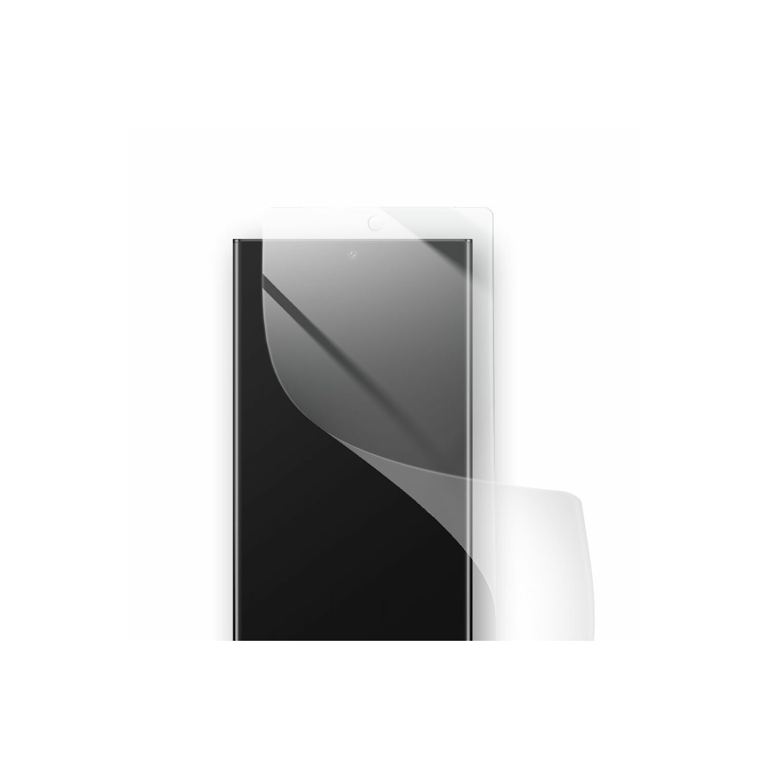 Displayschutzfolie für Smartphones auf einem Telefon, mit einer Abziehschicht.