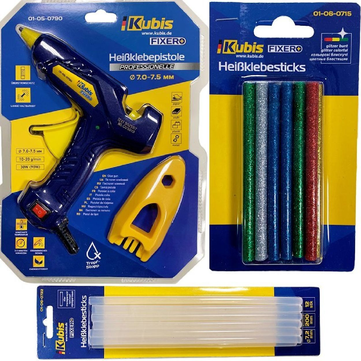 INBUSCO / KUBIS KlebepistoleSET Multifunktionswerkzeug, KB01-05-0790 -V1-Set 2x-gelb,blau,gruen,rot,braun