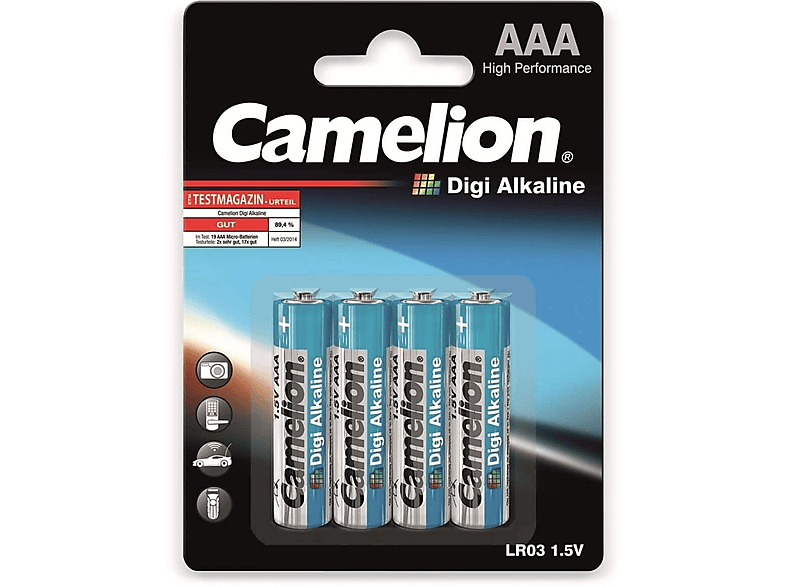 CAMELION Micro-Batterie, Digi-Alkaline, LR03, 4 Stück Alkaline Batterie, 1250 mAh