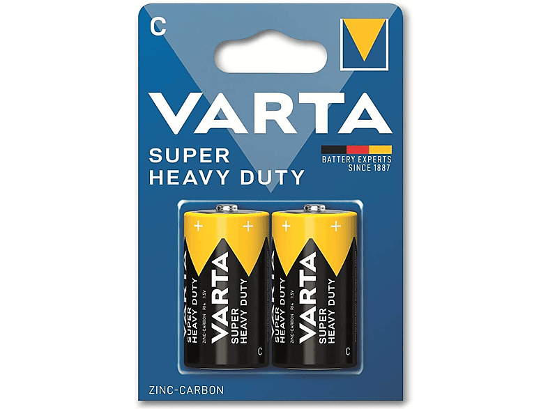 VARTA Batterie Zink-Kohle, Baby, C, R14, 1.5V, Superlife, 2 Stück Zink-Kohle Batterie