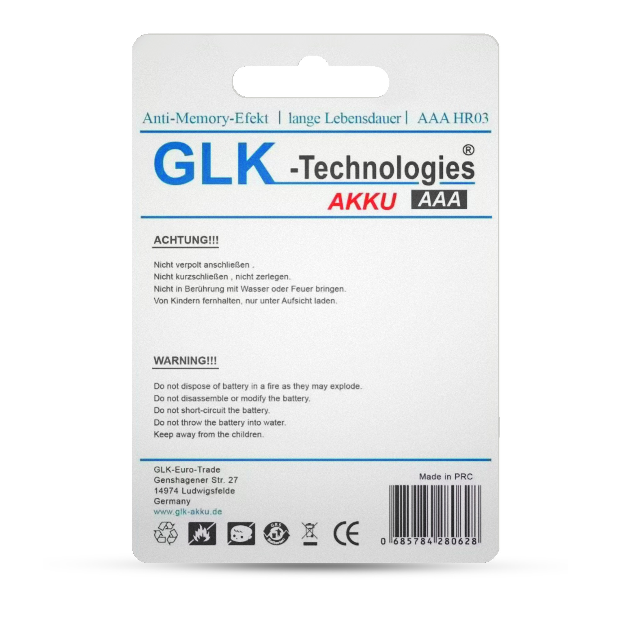 AAA GLK-TECHNOLOGIES 1200mAh Ni-MH HR03 wiederaufladbar Inklusive Ni-MH, Ladegerät Akku, AAA
