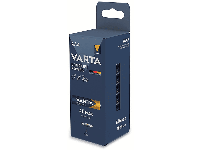 VARTA Batterie Alkaline, Micro, AAA, LR03, 1.5V, Longlife Power, 40 Stück Alkaline Batterie