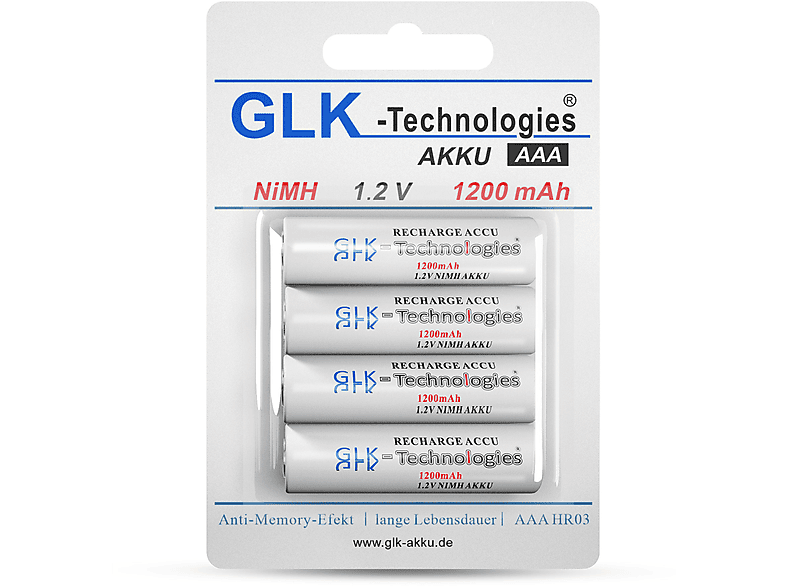 GLK-TECHNOLOGIES AAA HR03 1200mAh Ni-MH, AAA Akku, wiederaufladbar Ni-MH