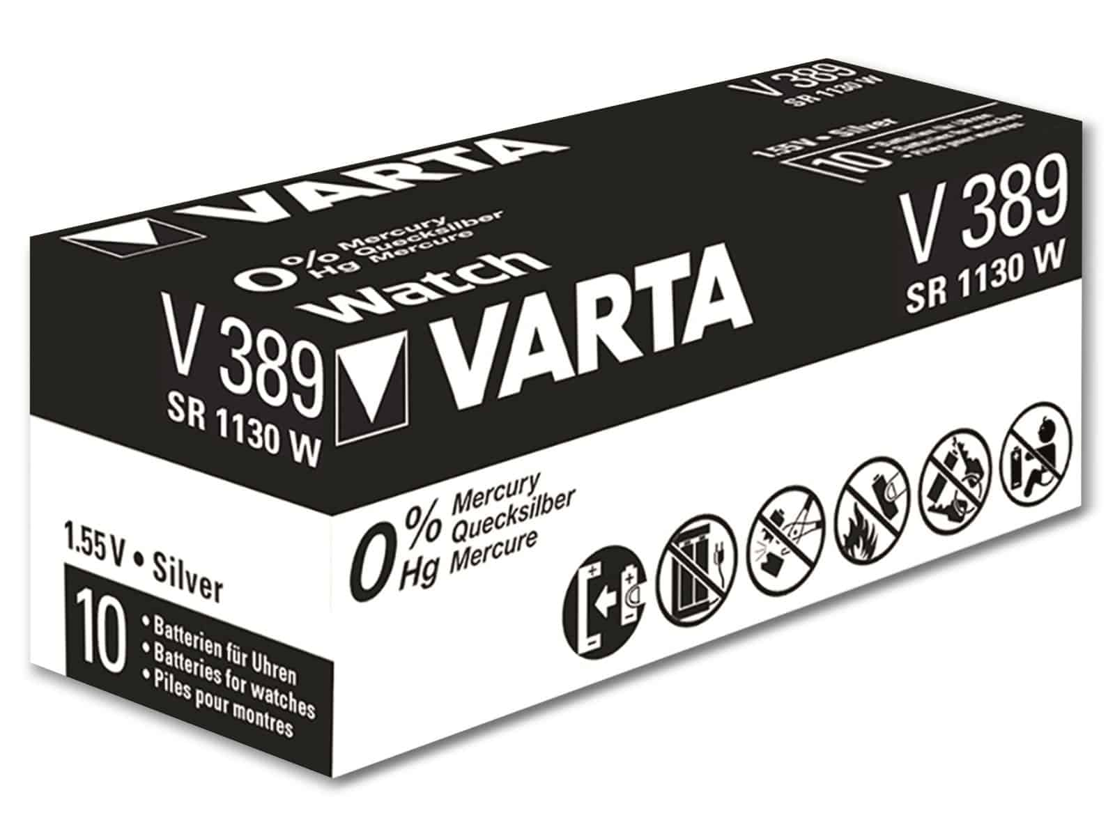 VARTA Knopfzelle Silver Oxide, 389 1.55V, Silberoxid Knopfzelle SR54, 10 Stück