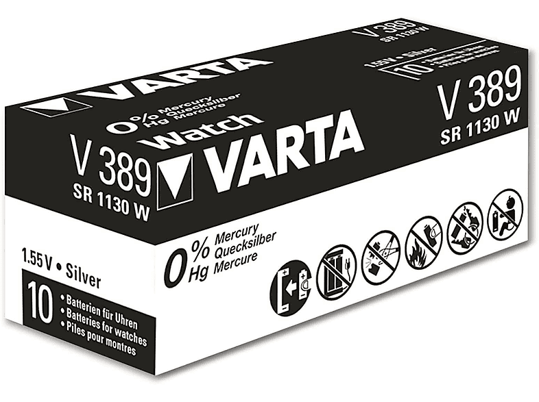 VARTA Knopfzelle Silver Oxide, 389 SR54,  1.55V, 10 Stück Silberoxid Knopfzelle