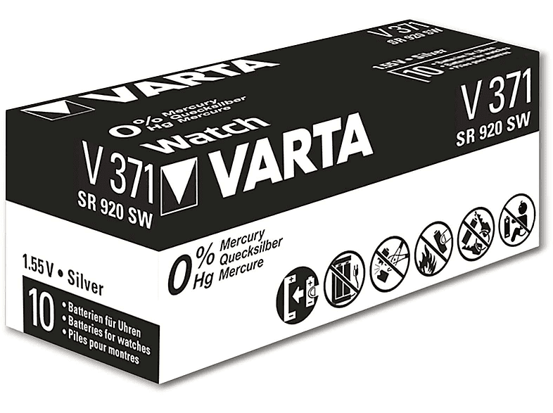 VARTA Knopfzelle Silver Oxide, SR69, Silberoxid 10 Stück 371 1.55V, Knopfzelle