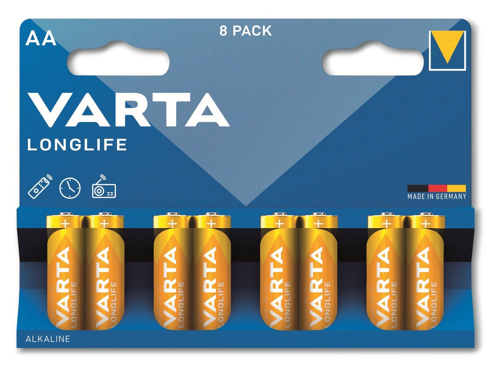 Batterie Mignon, AA, 8 Stück 1.5V, Longlife, LR06, Alkaline, Alkaline VARTA Batterie