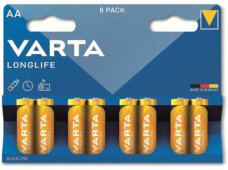 8 Longlife, Mignon, Alkaline Stück 1.5V, VARTA Batterie Alkaline, LR06, AA, Batterie