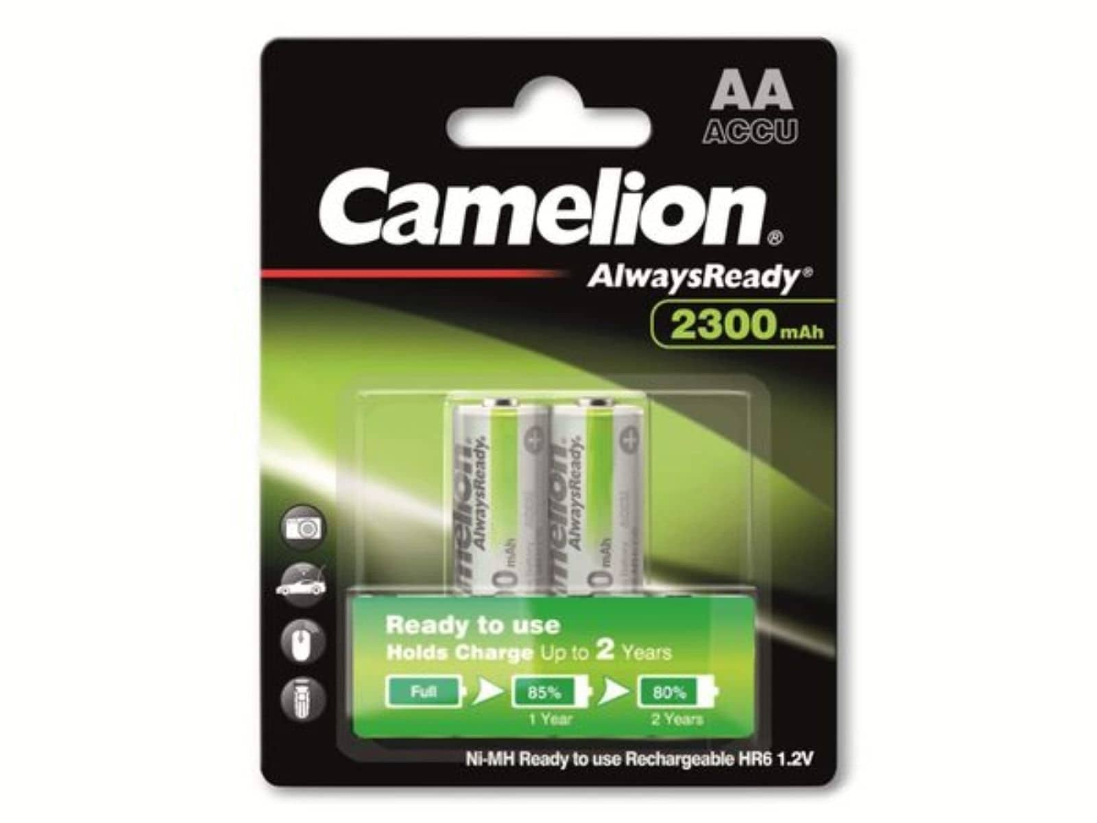 Opakowanie baterii AA. Opakowanie jest zielone, białe i czarne.