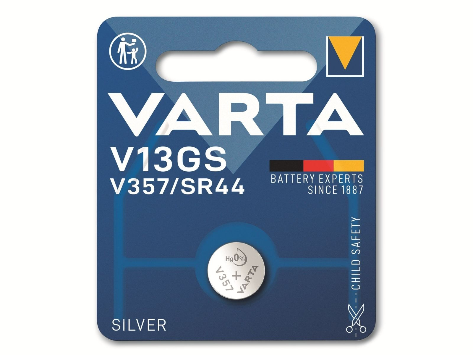 VARTA Knopfzelle 1 Stück Batterie Silberoxid Oxide, 1.55V, SR44, Silver V13GS