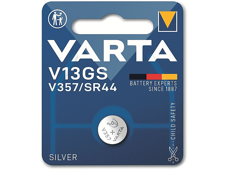VARTA Knopfzelle Silver Oxide, V13GS SR44,  1.55V, 1 Stück Silberoxid Batterie