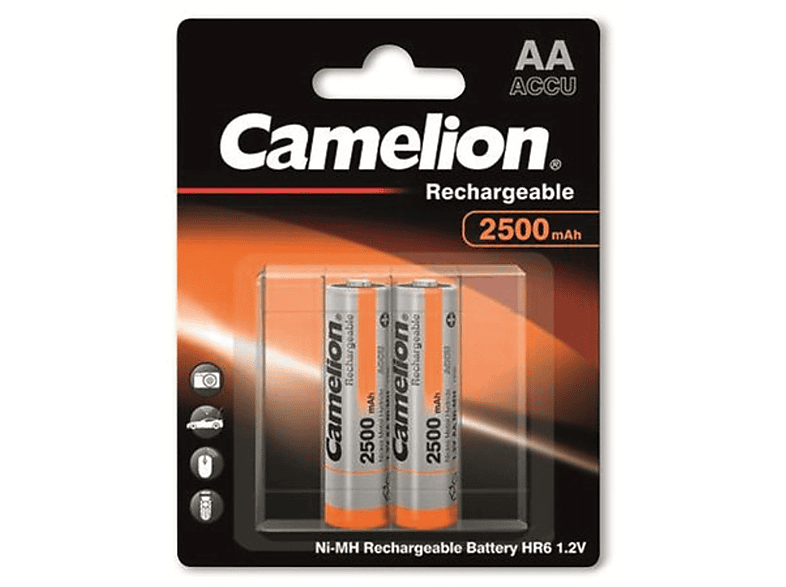 CAMELION NiMH-Mignon-Akku 2500 mAh, 2 NiMH-Akku mit Stück, Batterienbox Nickel-Metallhydrid