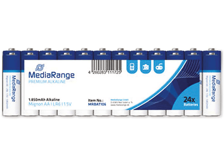 MEDIARANGE MEDIARANGE Alkaline Batterien MRBAT106, Mignon AA, 24er Pack Alkaline Batterien