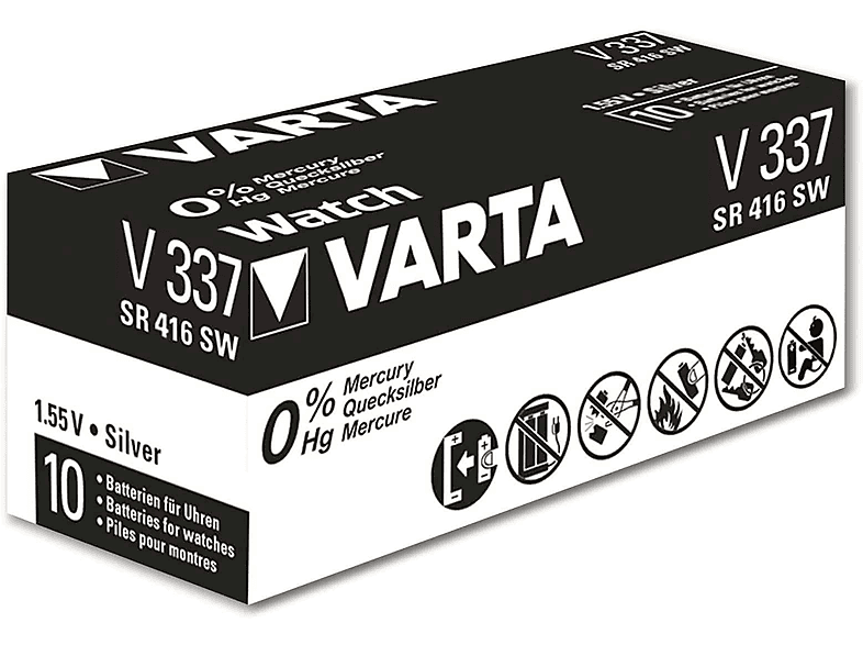 Stück Silver Zelle, 337 Knopfzelle Oxide, SR416, mAh Silberoxid 1.55V, VARTA 10 8