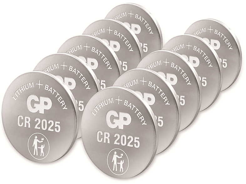 GP Lithium-Knopfzelle CR2025, 3V, 10 Stück Lithium Knopfzelle