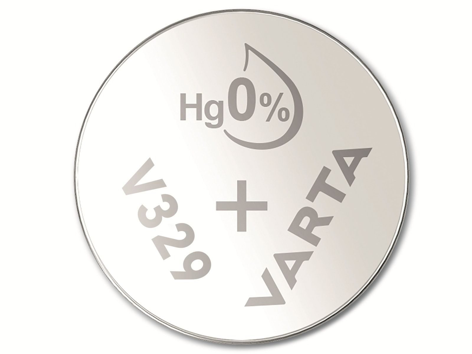 Srebrna bateria VARTA z oznaczeniem Hg 0% i V329.
