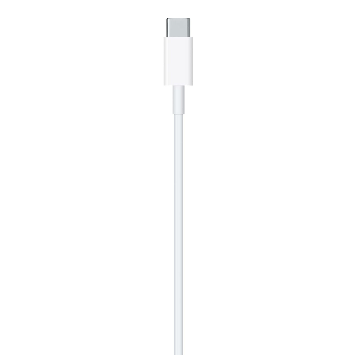 Ein weißes USB-C-Kabel vor weißem Hintergrund. Das Kabel ist gerade und sauber.