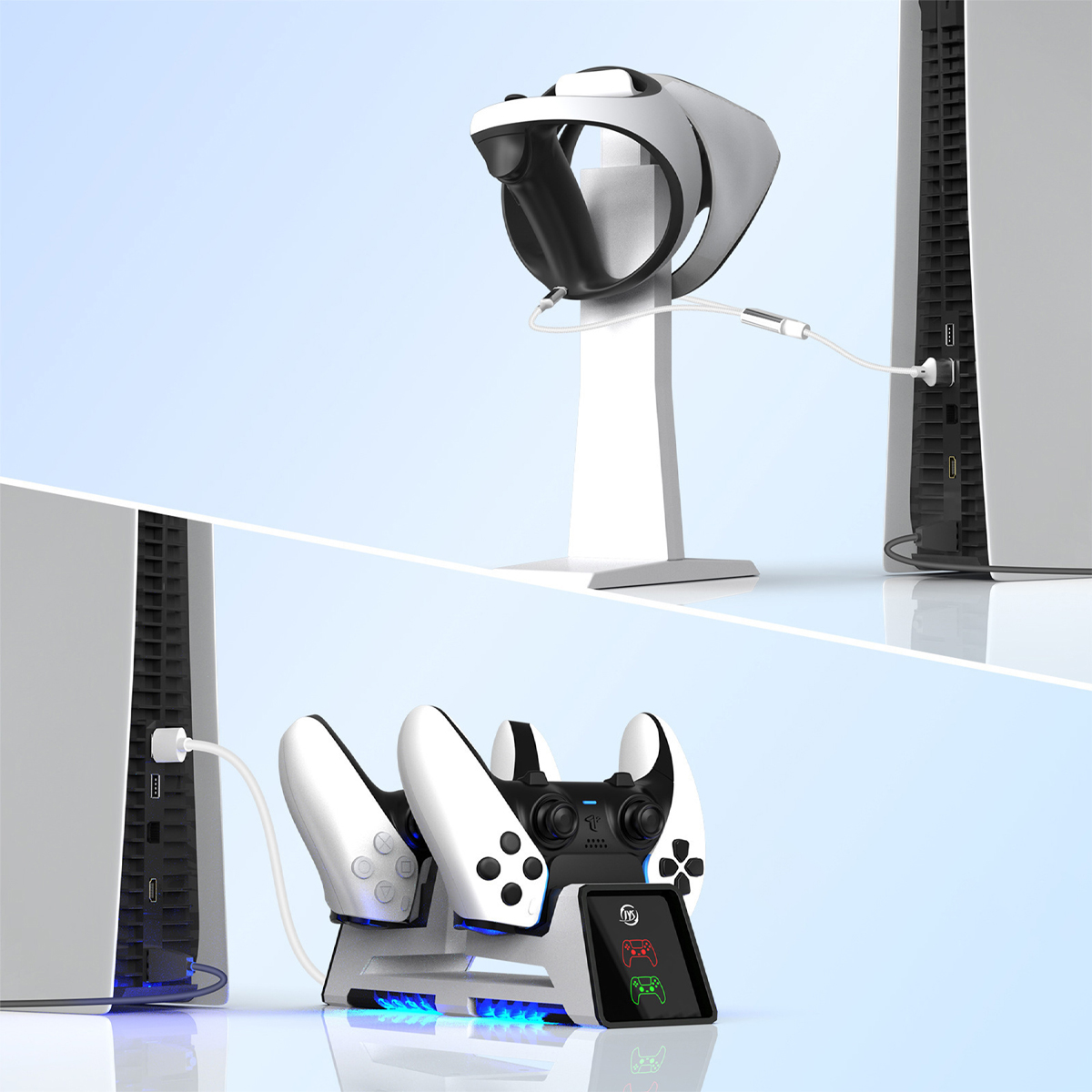 RESPIEL PS5 multifunktionale Gamepad-Ladestation,für PS Controller VR2 Ladestation, grau Controller-Ladestation