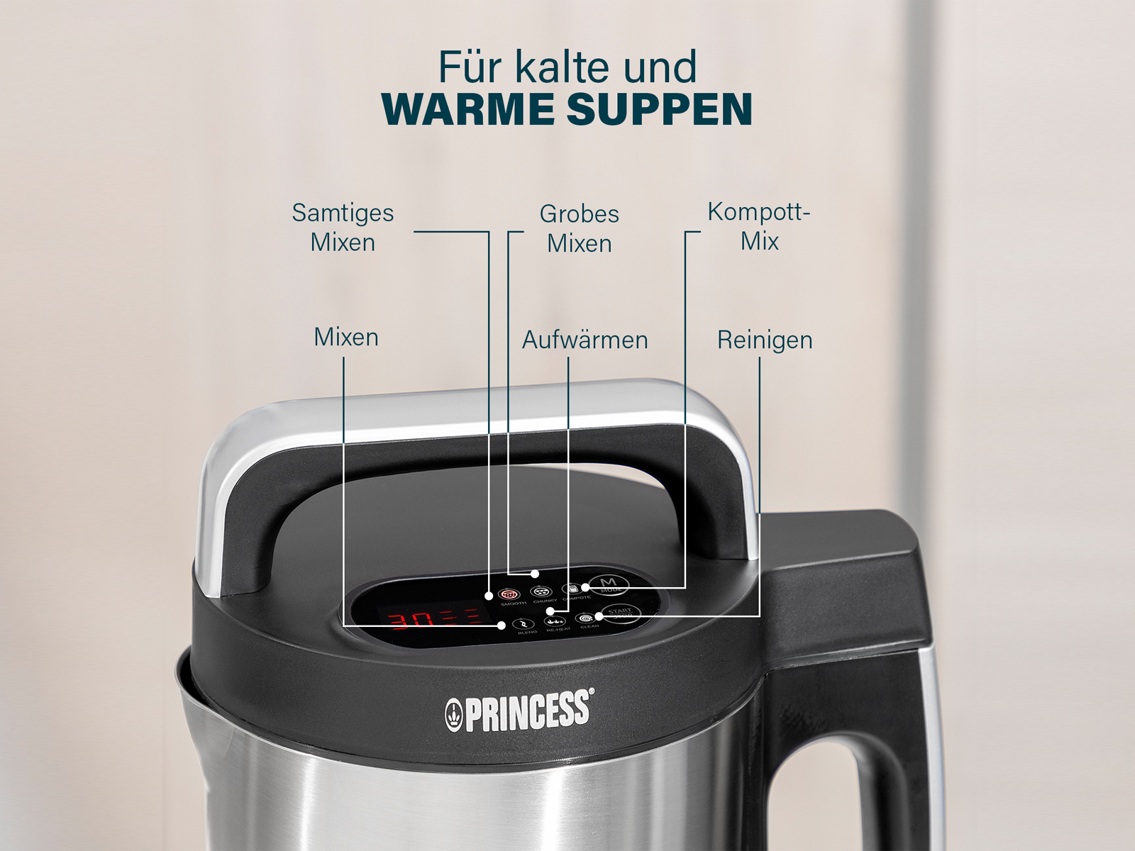 PRINCESS Suppenkocher Silber-Schwarz 2 Watt, Küchenmaschine (1000 Liter)