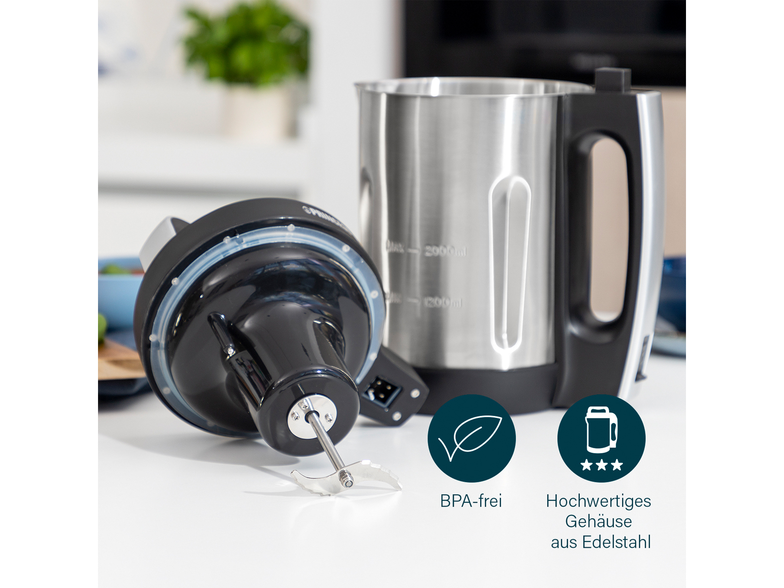 PRINCESS Suppenkocher Silber-Schwarz 2 Watt, Küchenmaschine (1000 Liter)