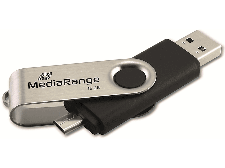 MEDIARANGE USB-Stick MR931-2, USB 2.0 und und Micro, 16 GB USB-Stick (schwarz/silber, 16 GB)
