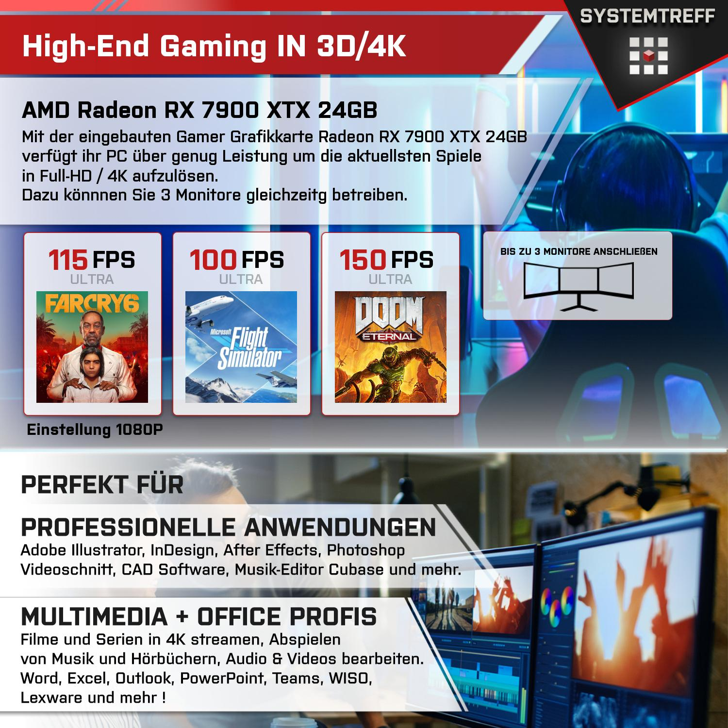 SYSTEMTREFF High-End Gaming AMD Ryzen GB mit XTX Prozessor, GB 7900 RAM, 7 7 mSSD, AMD 11 2000 32 RX 5800X, AMD Pro, Radeon™ Gaming PC Windows Ryzen™