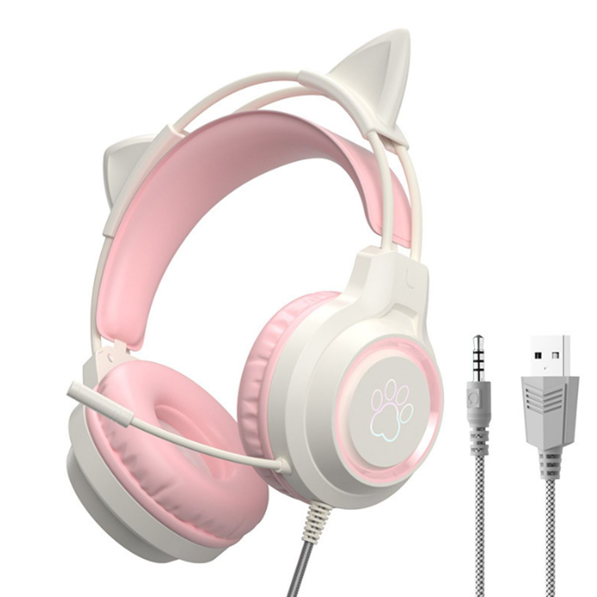 KINSI Headset,Gaming-Headset Kopfhörer mit Katzenohren,Geräuschunterdrückung rosa Over-ear Over-Ear-Kopfhörer