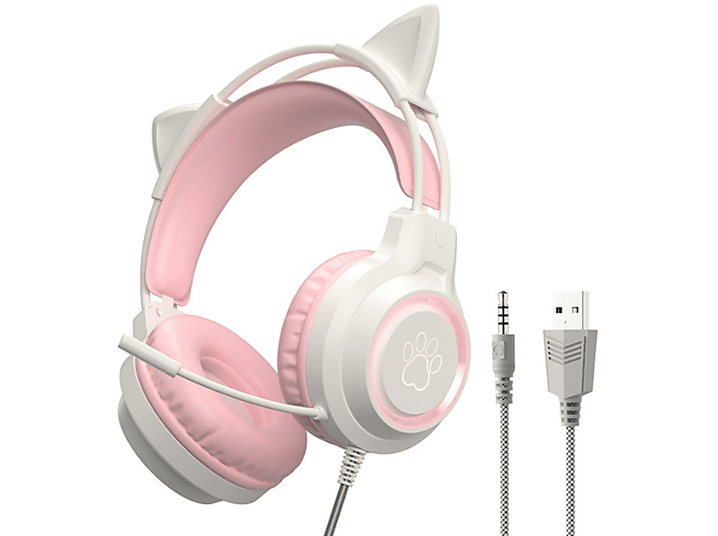 KINSI SY-G35 Katzenohren mit Lichter, Over-ear Gaming-Headset rosa