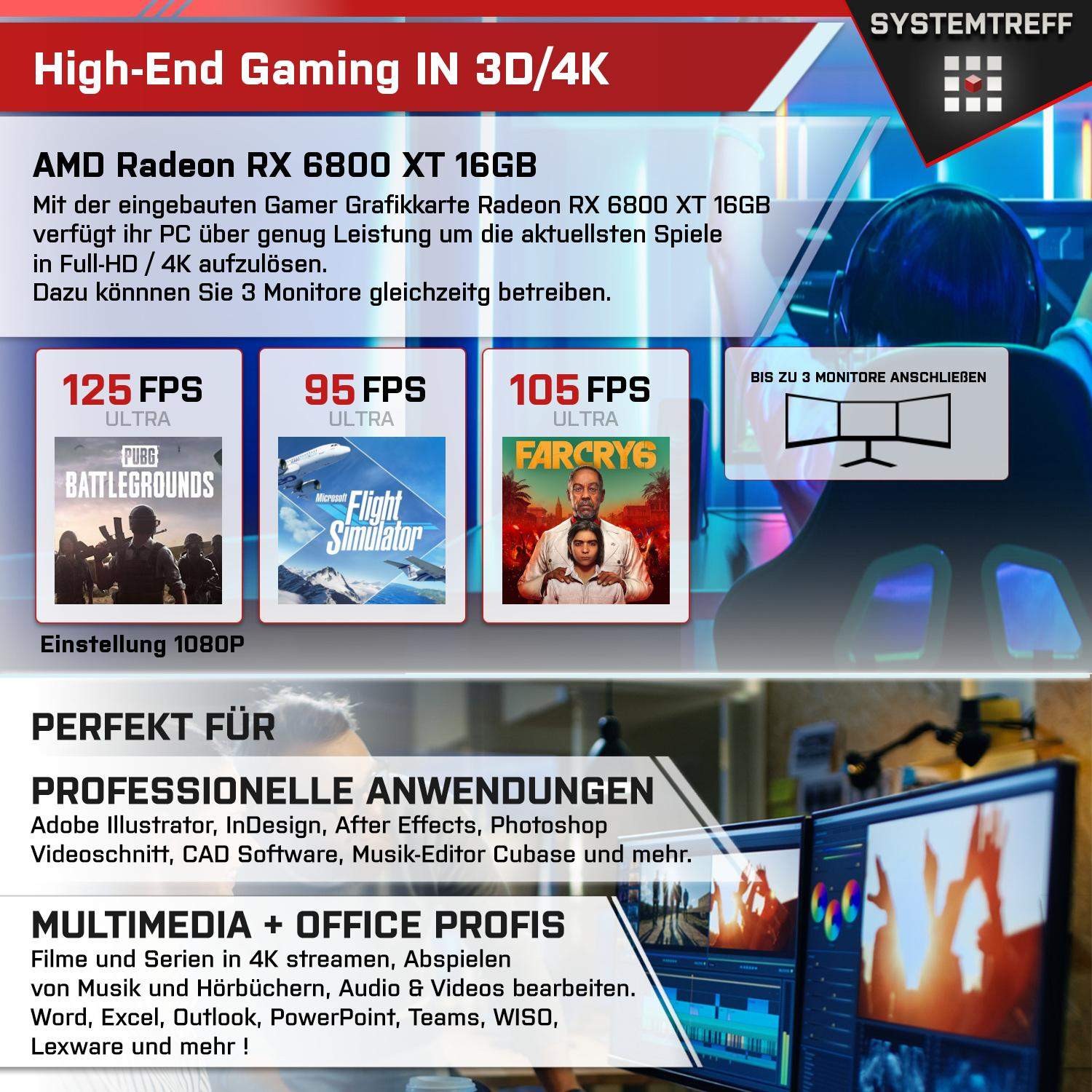 SYSTEMTREFF High-End Gaming GB 11 AMD 32 6800 AMD Radeon™ PC Ryzen AMD Prozessor, Gaming GB RX 1000 5 mSSD, mit 7600X, Windows 5 RAM, Pro, XT Ryzen™